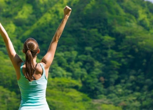 Healthy woman on a hike after IV vitamin therapies
